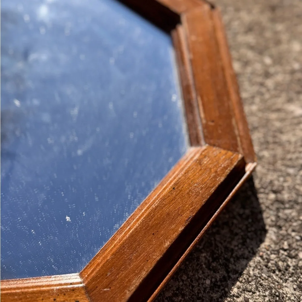 Vintage Estate Wooden Octagonal Wall Mirror Traditional Home Decor